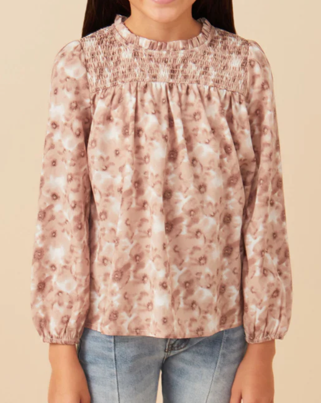 floral smocked yoke top