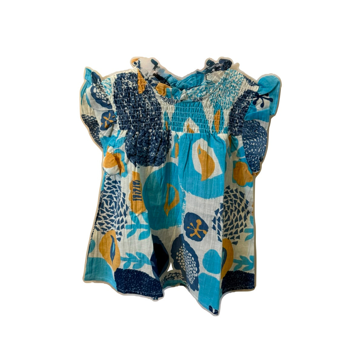 Abstract Smocked Cotton Linen Tank | 7-16