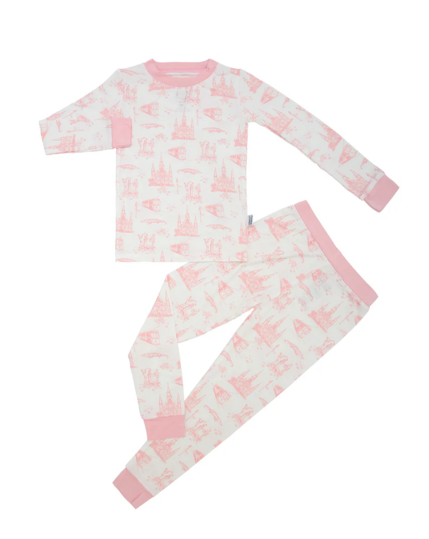 Girls Pink Toile Bamboo Pajama Set