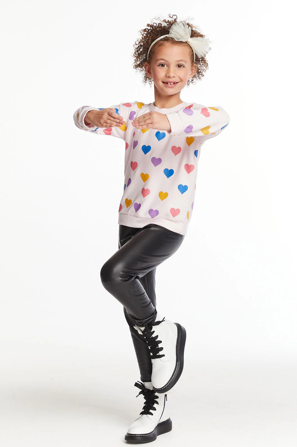 Girls Shiny Hearts Knit Raglan Pullover | 2-6
