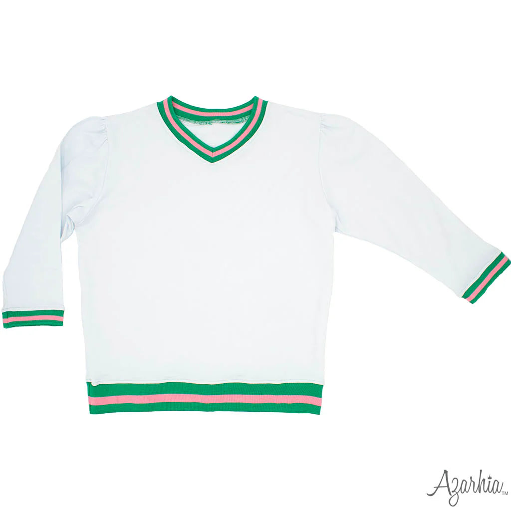 White Holly Sweatshirt w Pink & Green Trim