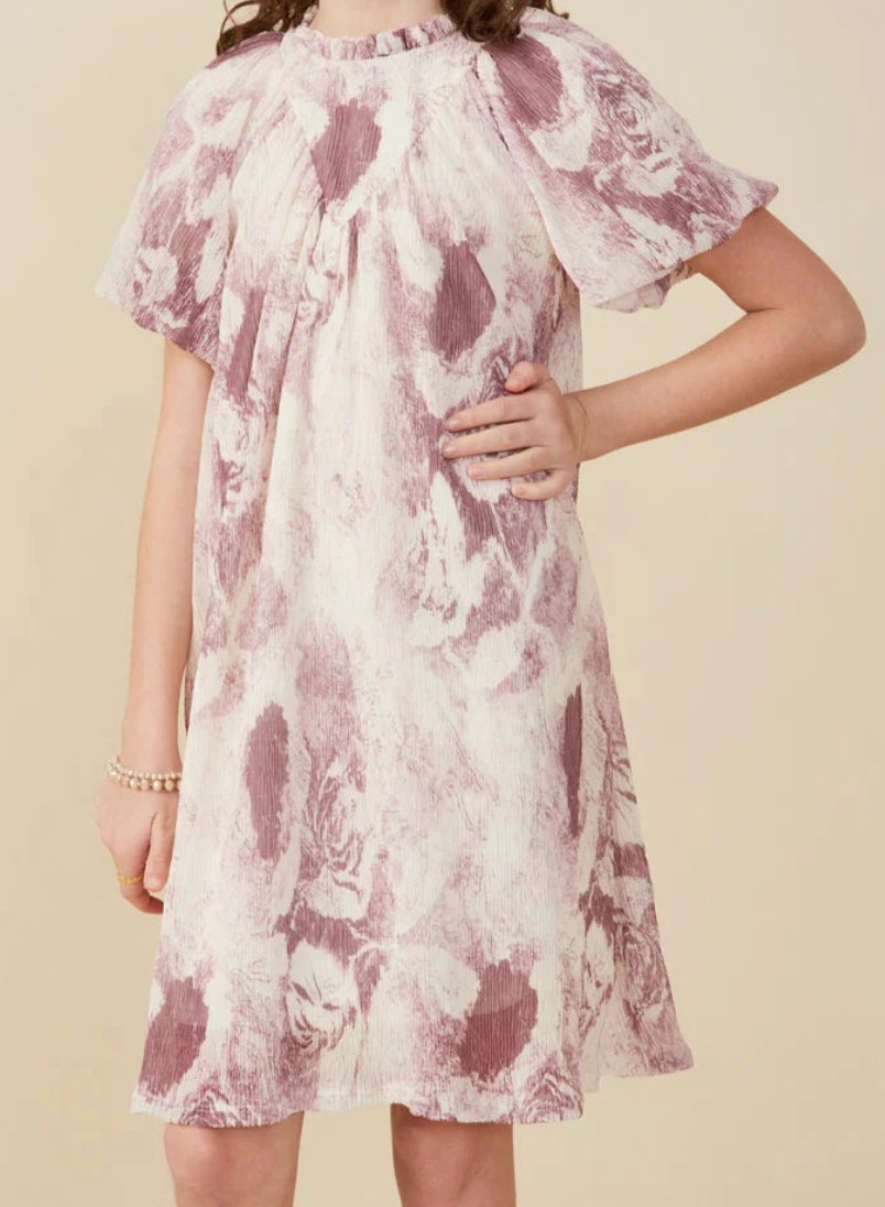 textured puff sleeve dress