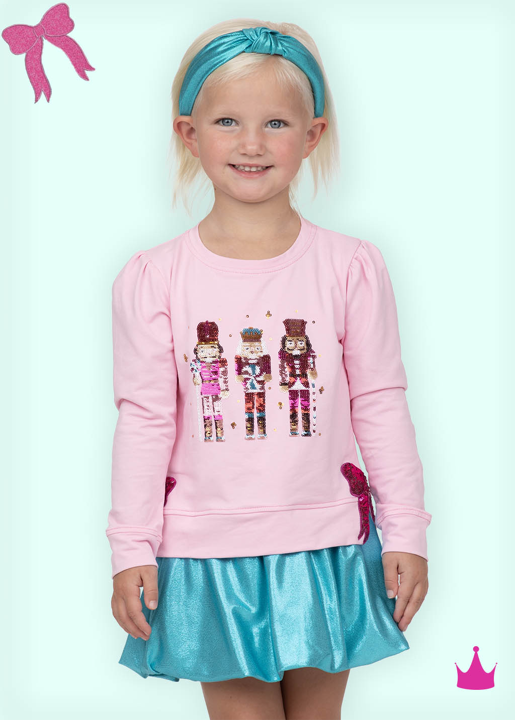 Sequin Nutcracker Sweatshirt w/ Hot Pink Bows