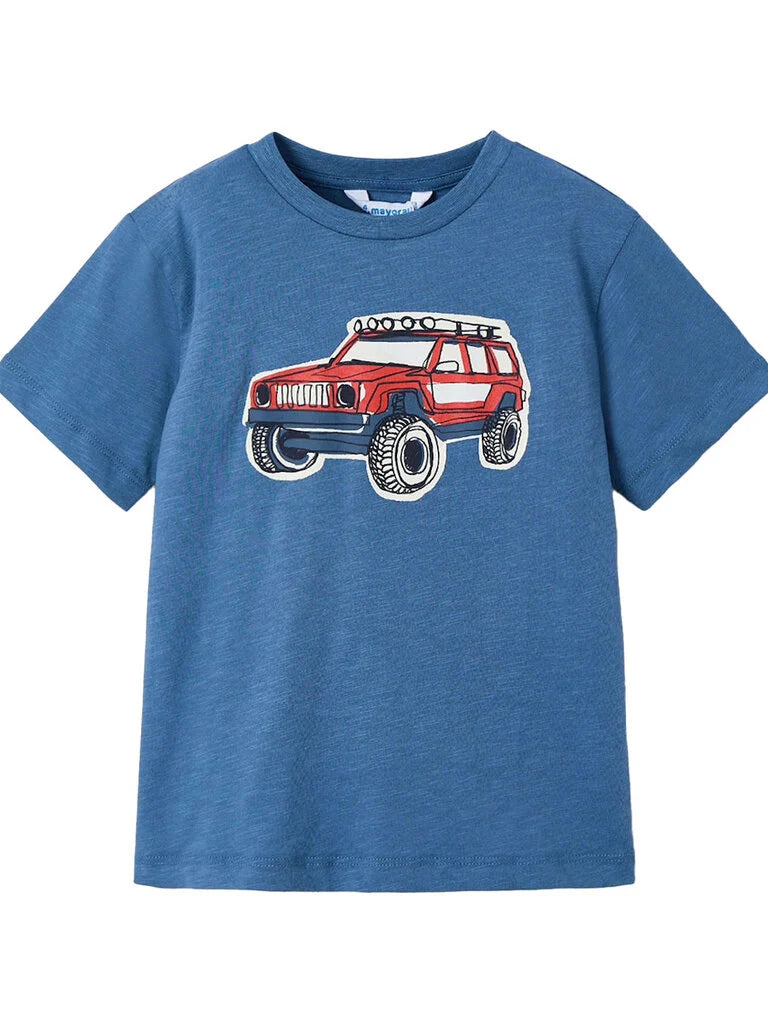 Boys Blue Cotton Jeep T-Shirt