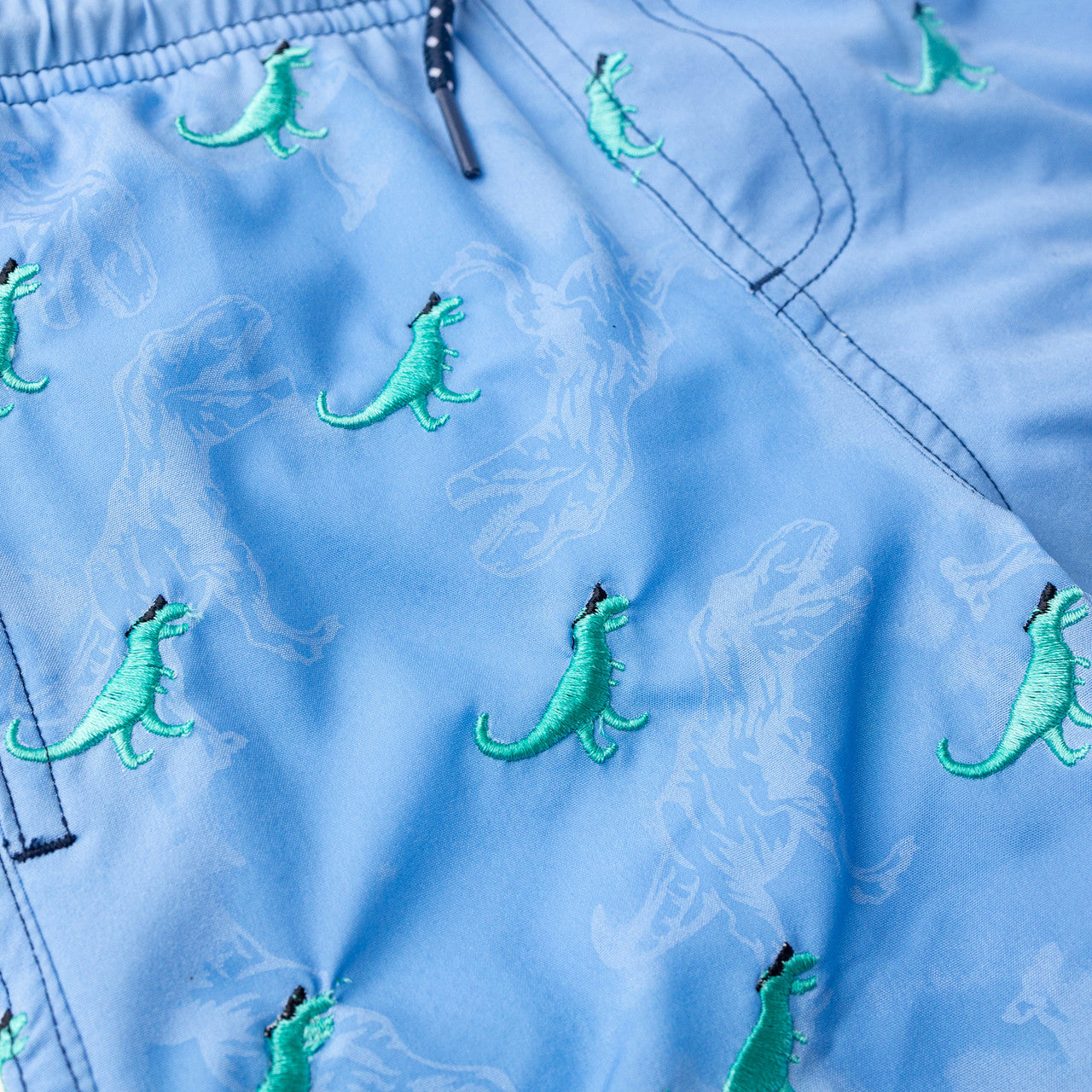 Shadey Dinos 4 Way Stretch Water Appearing Embroidered Swim Trunks