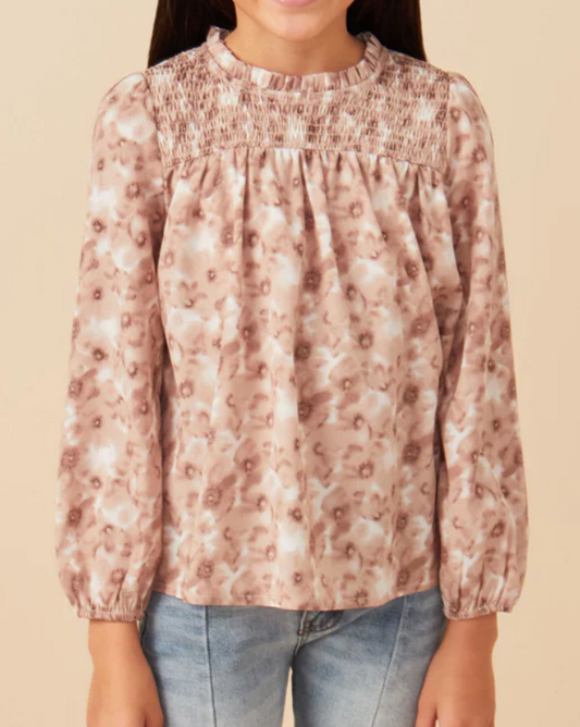 floral smocked yoke top