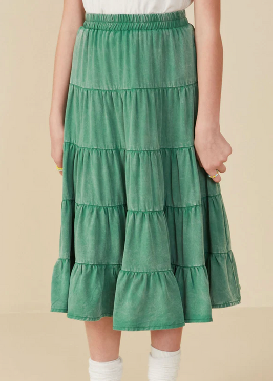 two tone washed tiered skirt