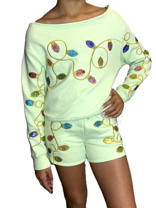 sequins Christmas lights sweatshirt