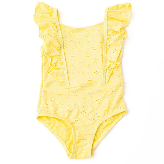 One Piece Eyelet Ruffle Shoulder Swimsuit