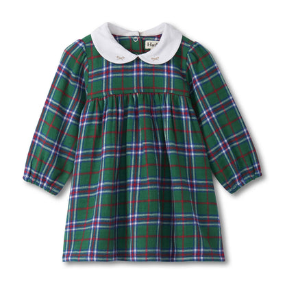 holiday plaid puff sleeve pinafore