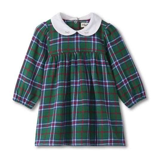 holiday plaid puff sleeve pinafore