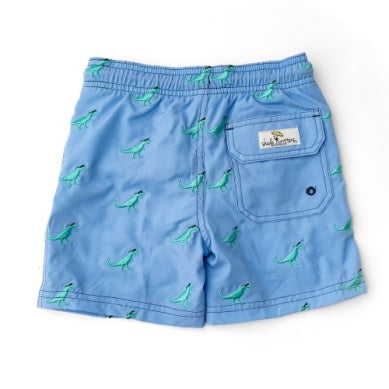 Shadey Dinos 4 Way Stretch Water Appearing Embroidered Swim Trunks