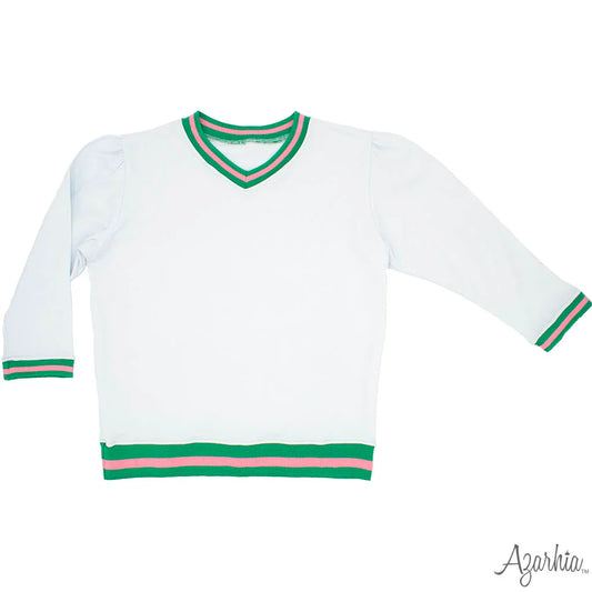 White Holly Sweatshirt w Pink & Green Trim
