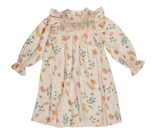 Girls Falling Leaves Beige Dress | 7-16