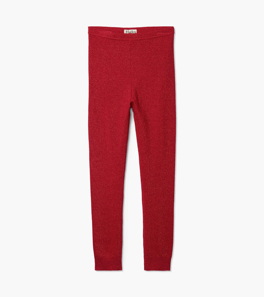 red shimmer knit leggings