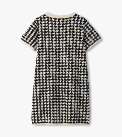 houndstooth sweater dress with faux fur pockets