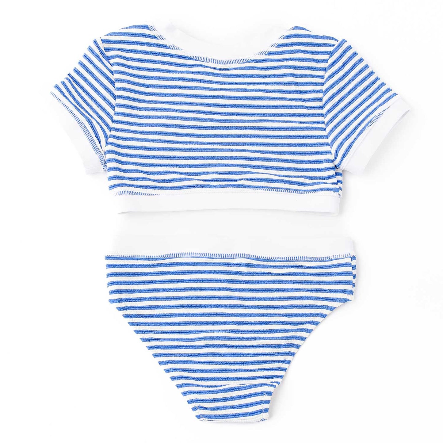 2 Piece Ribbed Cropped Short Sleeve Swimsuit