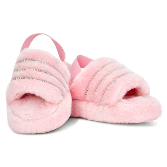 Girls Pink Rhinestone Slippers
