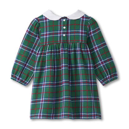 holiday plaid puff sleeve pinafore
