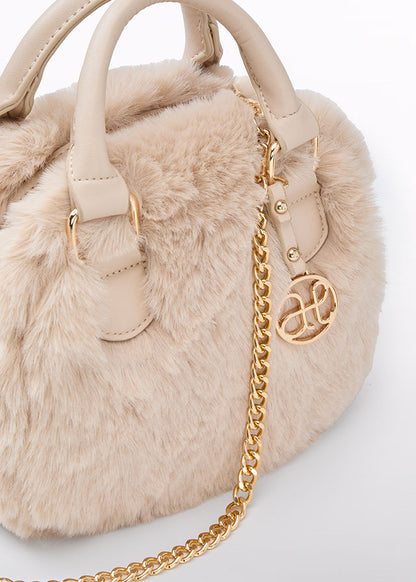 Girls Beige Faux Fur Handbag