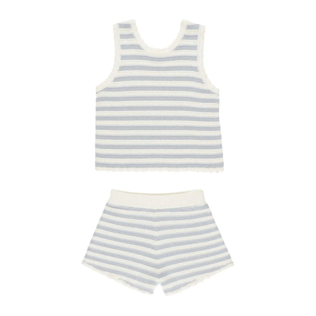 Blue Stripe Crochet Tank Set