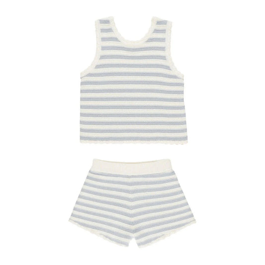 Blue Stripe Crochet Tank Set