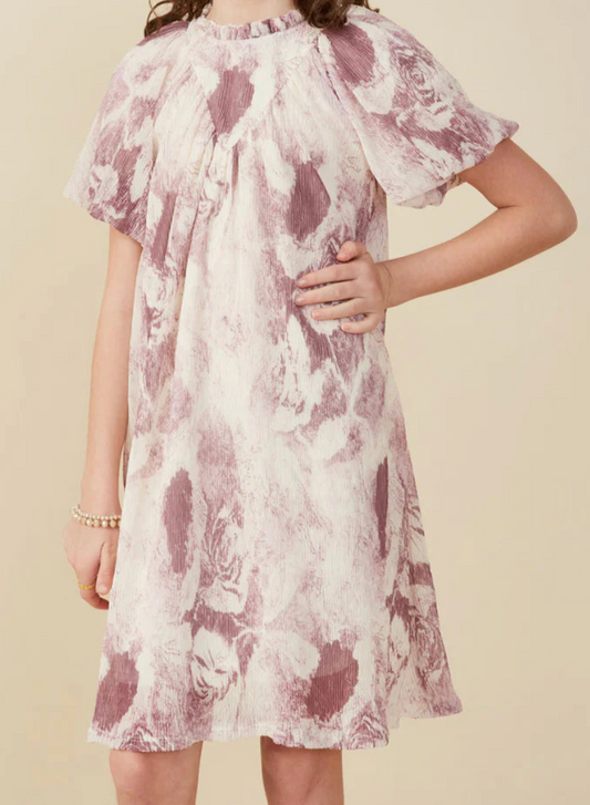 textured puff sleeve dress