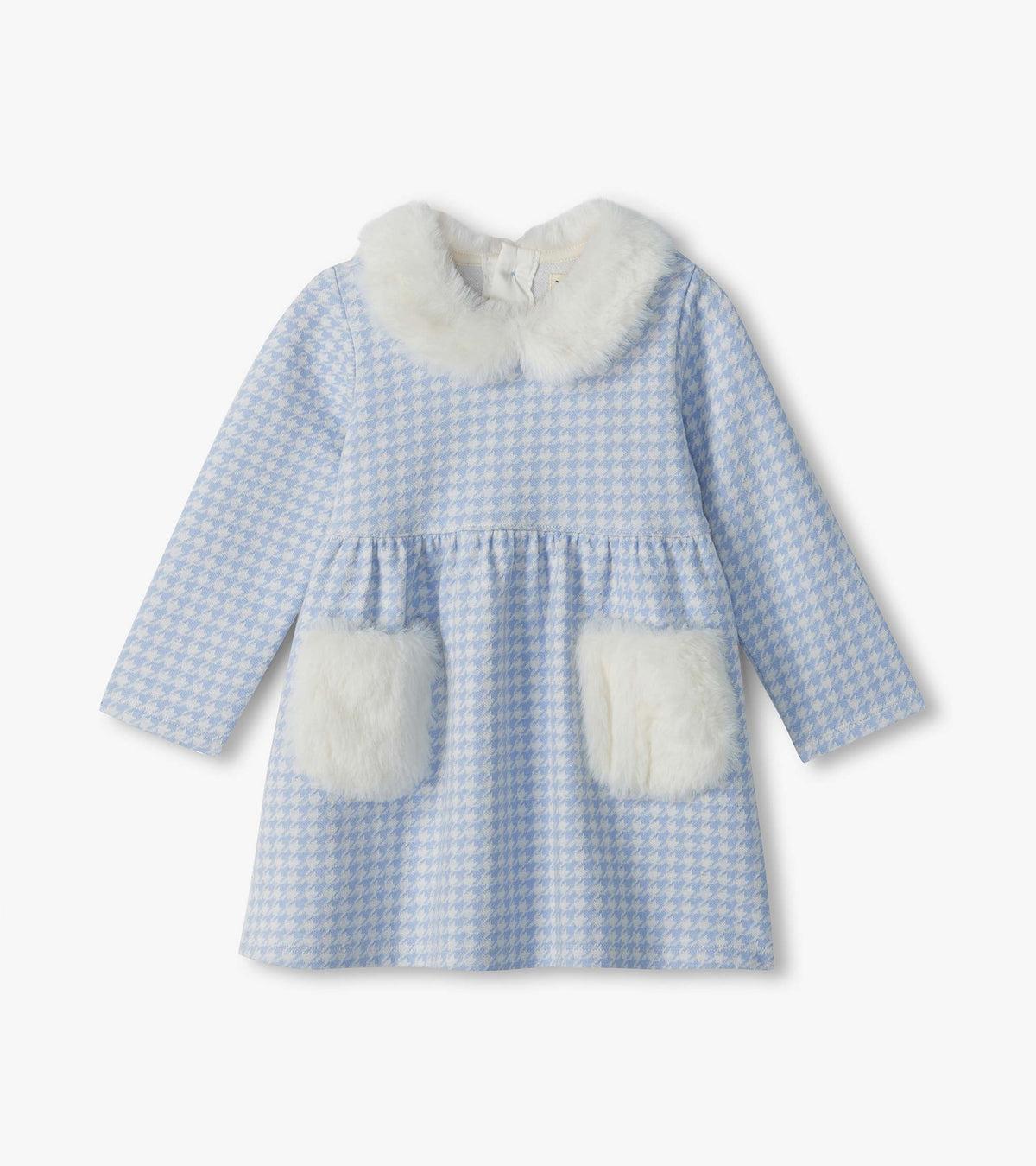 Houndstooth fur trim dress