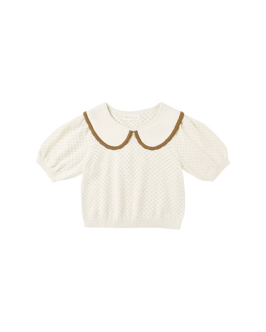pointelle collared top