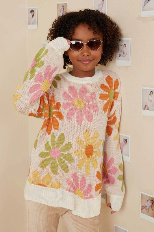 Retro Daisy Knit Pullover Sweater | 7-16