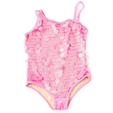 Pink Paillette One Shoulder Swimsuit | 7-8