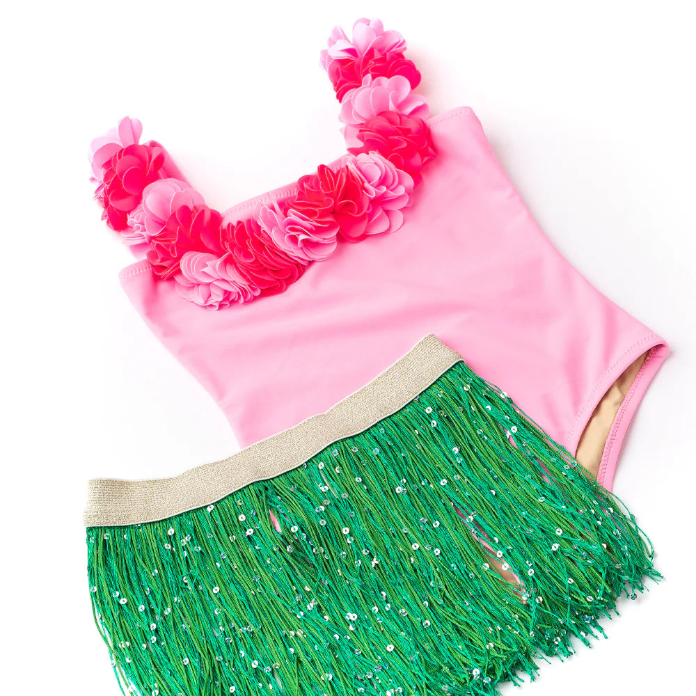 Hula Lei Swim Set – One-Piece & Fringe Skirt