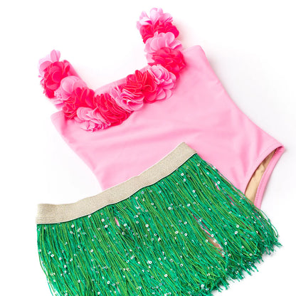 Hula Lei Swim Set – One-Piece & Fringe Skirt
