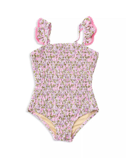 Blushing Blooms Smocked One Piece Swimsuit (4T-6)