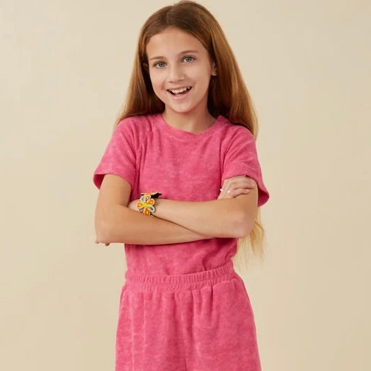 Girls Textured Velvet Look Terry T Shirt | 7-16