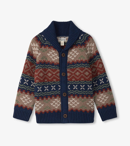vintage fair isle shawl collar cardigan