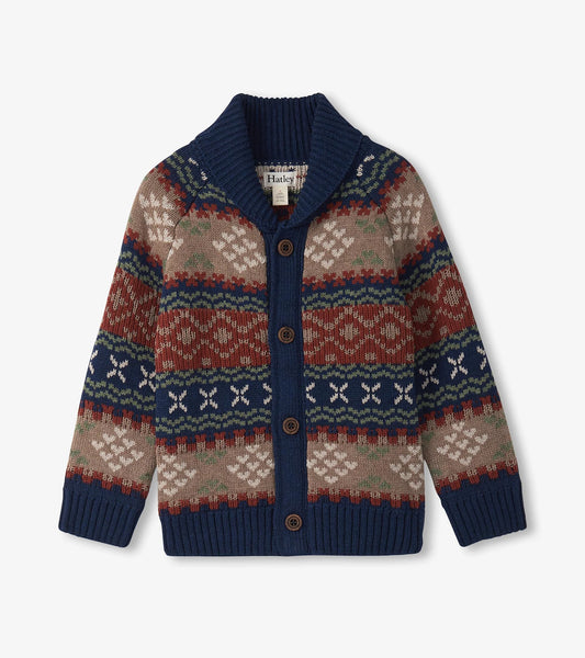 vintage fair isle shawl collar cardigan