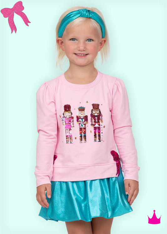 Sequin Nutcracker Sweatshirt w/ Hot Pink Bows