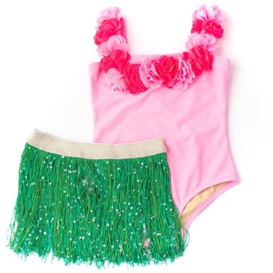 Hula Lei Swim Set – One-Piece & Fringe Skirt