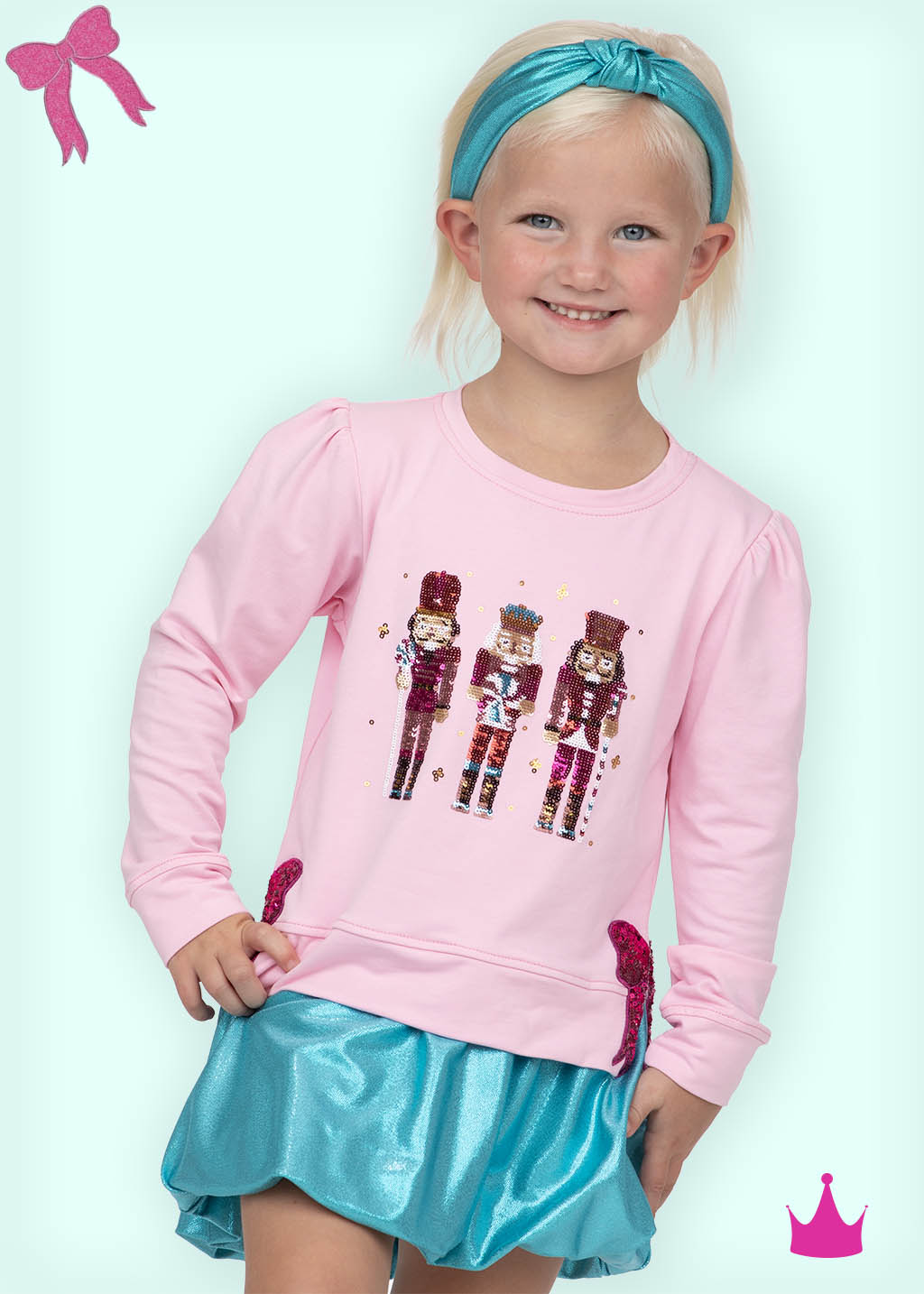 Sequin Nutcracker Sweatshirt w/ Hot Pink Bows