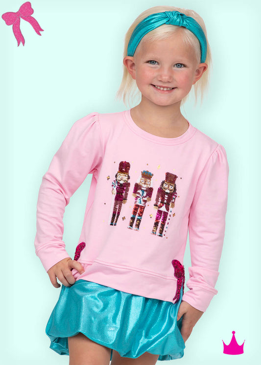 Sequin Nutcracker Sweatshirt w/ Hot Pink Bows