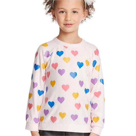 Girls Shiny Hearts Knit Raglan Pullover | 2-6