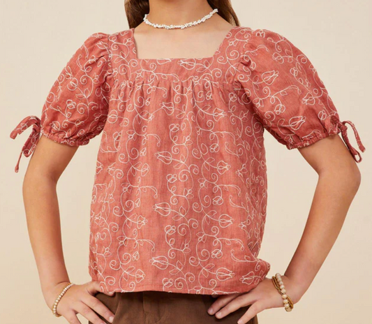 embroidered tie sleeve top
