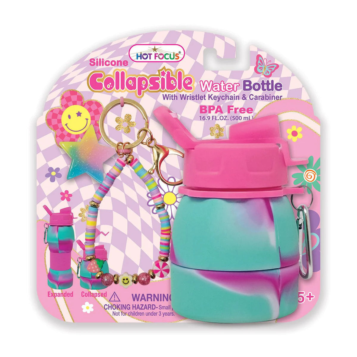 Silicone Collapsible Water Bottle - Groovy Flower