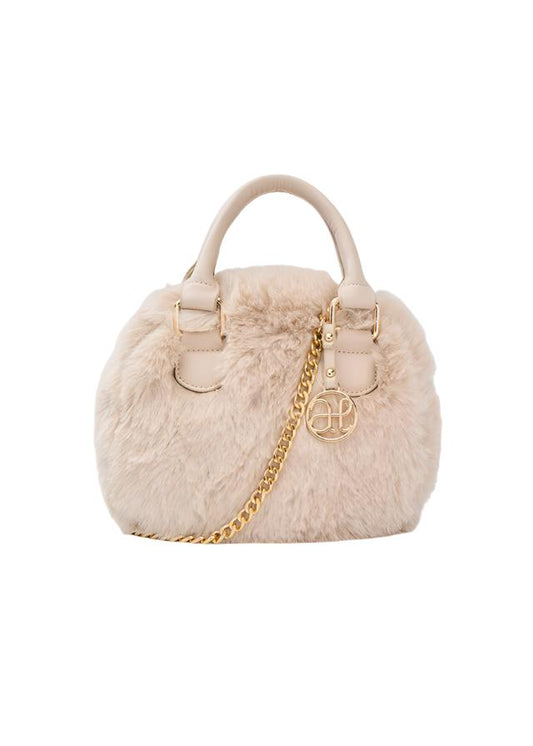 Girls Beige Faux Fur Handbag