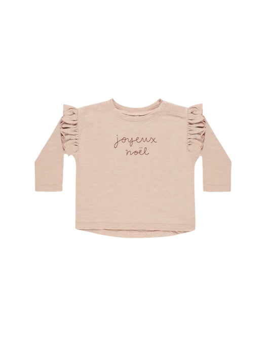 Girls Ruffle Long Sleeve Tee - Joyeux Noel | 2-6