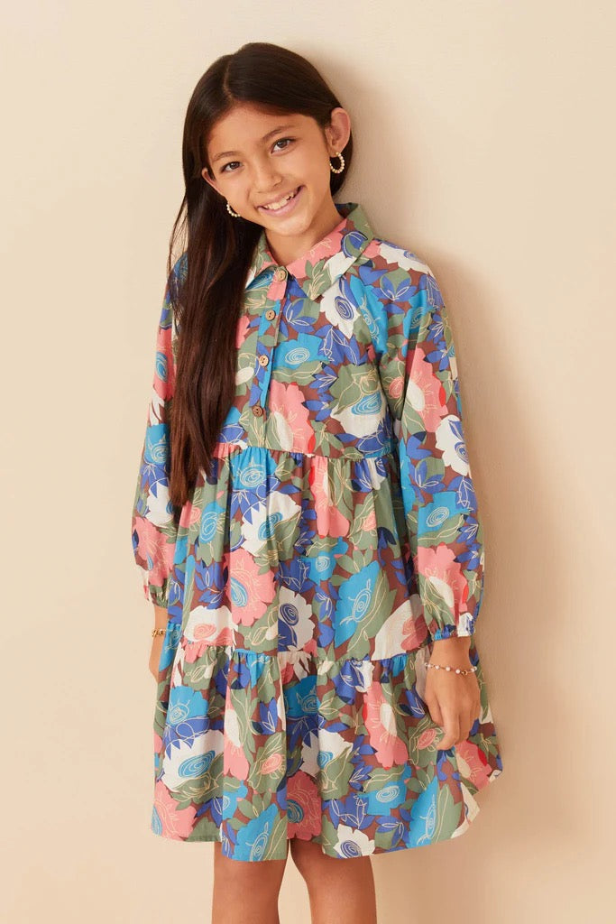 Floral Button Down Long Sleeve Dress | 7-16