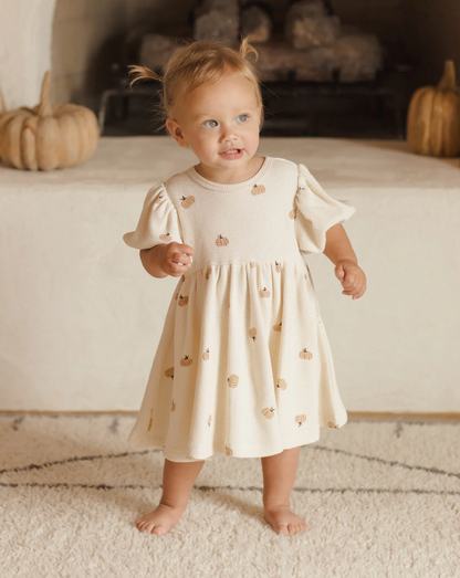 Baby Girl Waffle Babydoll Dress - Pumpkins