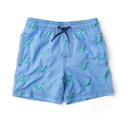 Shadey Dinos 4 Way Stretch Water Appearing Embroidered Swim Trunks