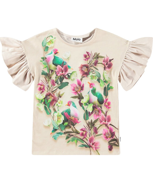 Girls Rayah Flowers and Birds Cream Tee | 7-16